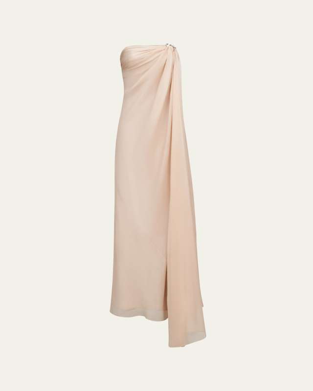 Oyster Draped Strapless Chiffon Gown